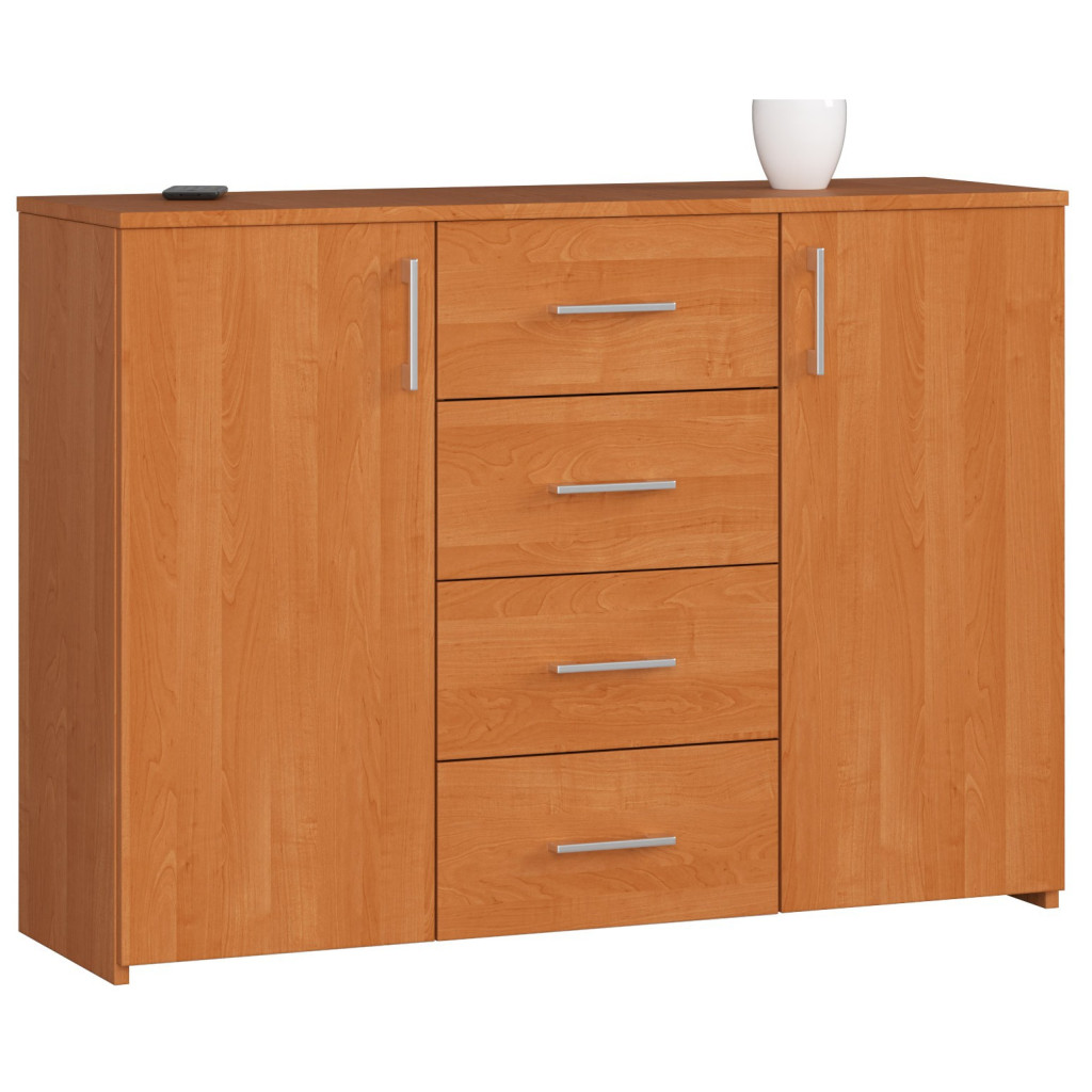 Komoda K45 Olcha 110 cm 2 drzwi 4 szuflady kolor Olcha mat 4 półki 110x35x80 cm