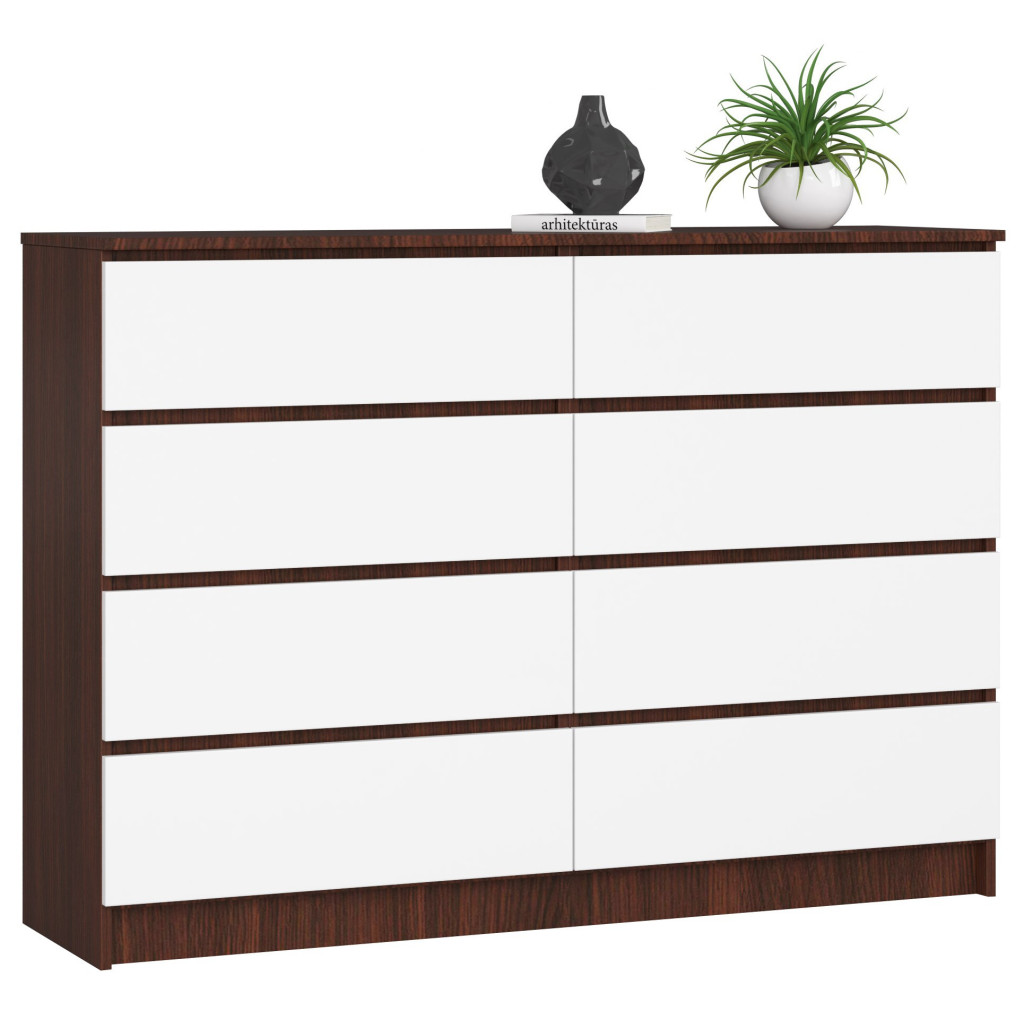 Komoda K140 Wenge 138 cm 8 szuflad kolor Biały mat 138x40x99 cm