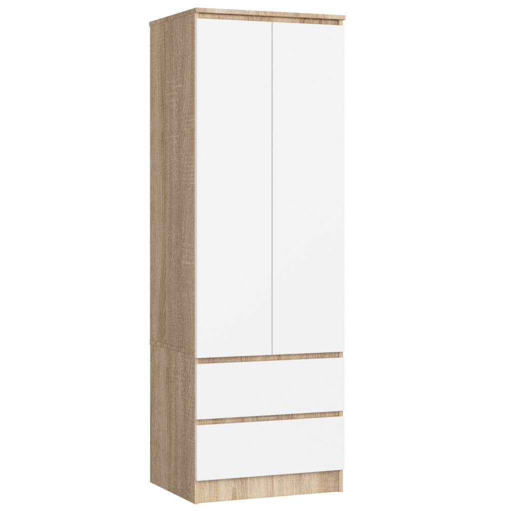 Szafa S60 Dąb Sonoma 60 cm 2 drzwi 2 szuflady kolor Biały mat 1 półka 60x51x180 cm