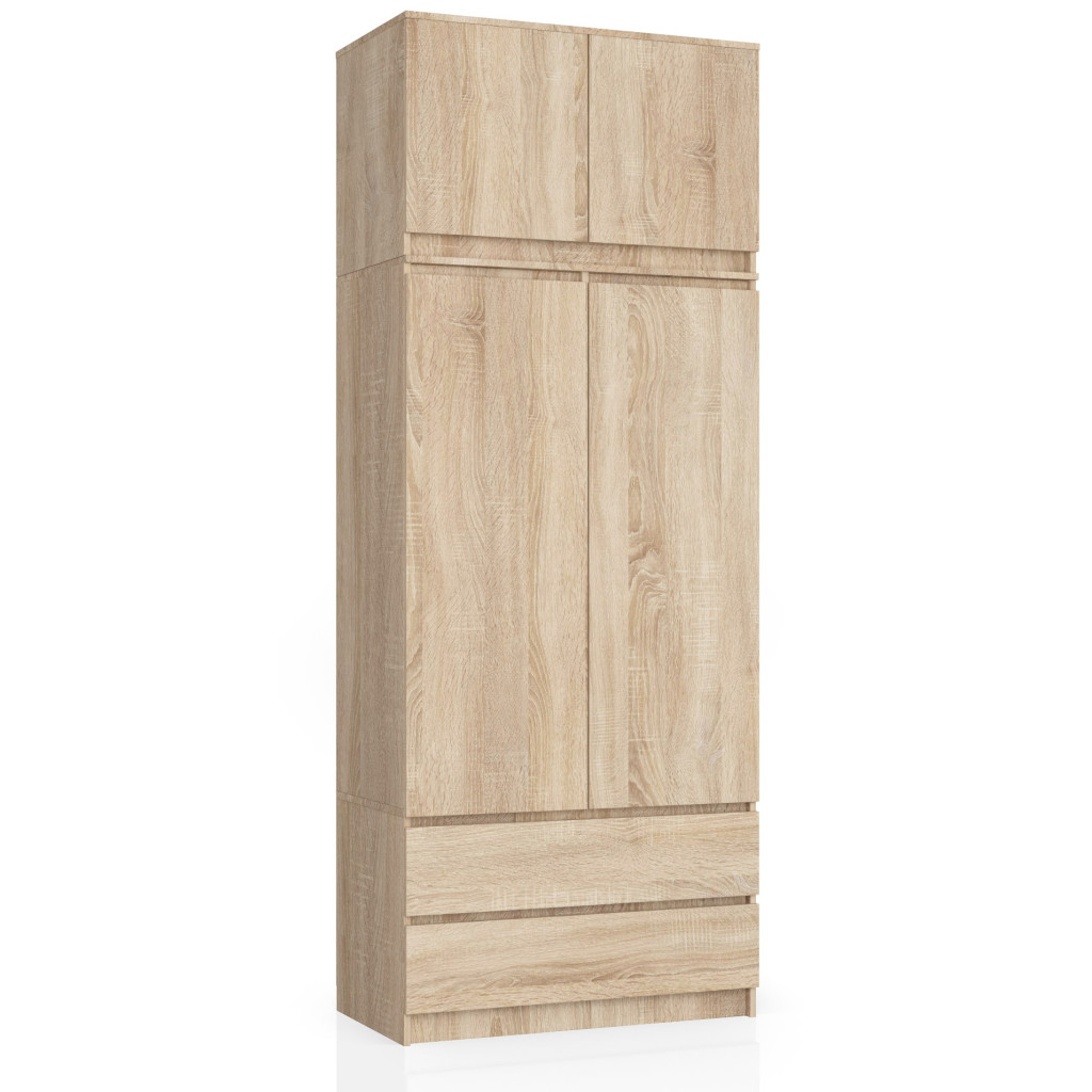 Szafa S90 z nadstawką Dąb Sonoma 90 cm 2 drzwi 2 szuflady kolor Dąb Sonoma mat 6 półek 90x51x234 cm