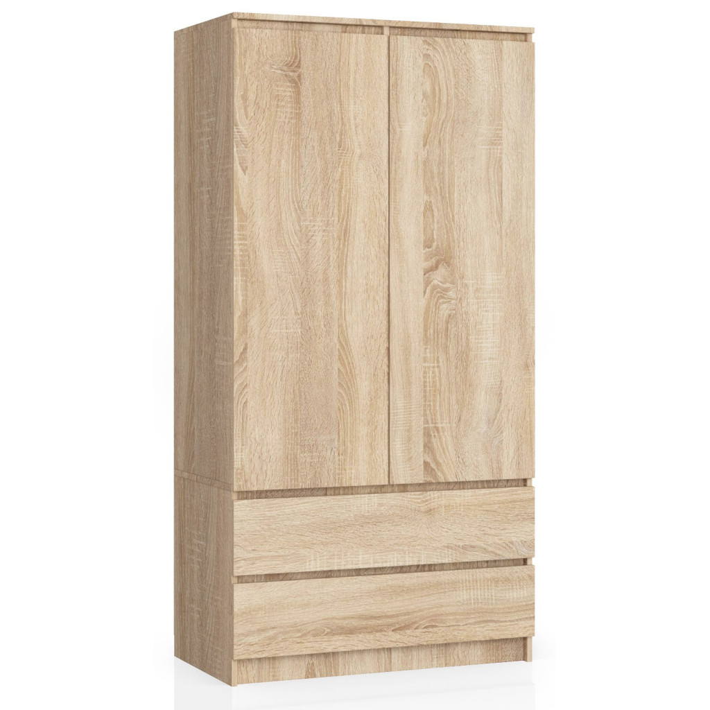 Szafa S90 Dąb Sonoma 90 cm 2 drzwi 2 szuflady kolor Dąb Sonoma mat 4 półki 90x51x180 cm