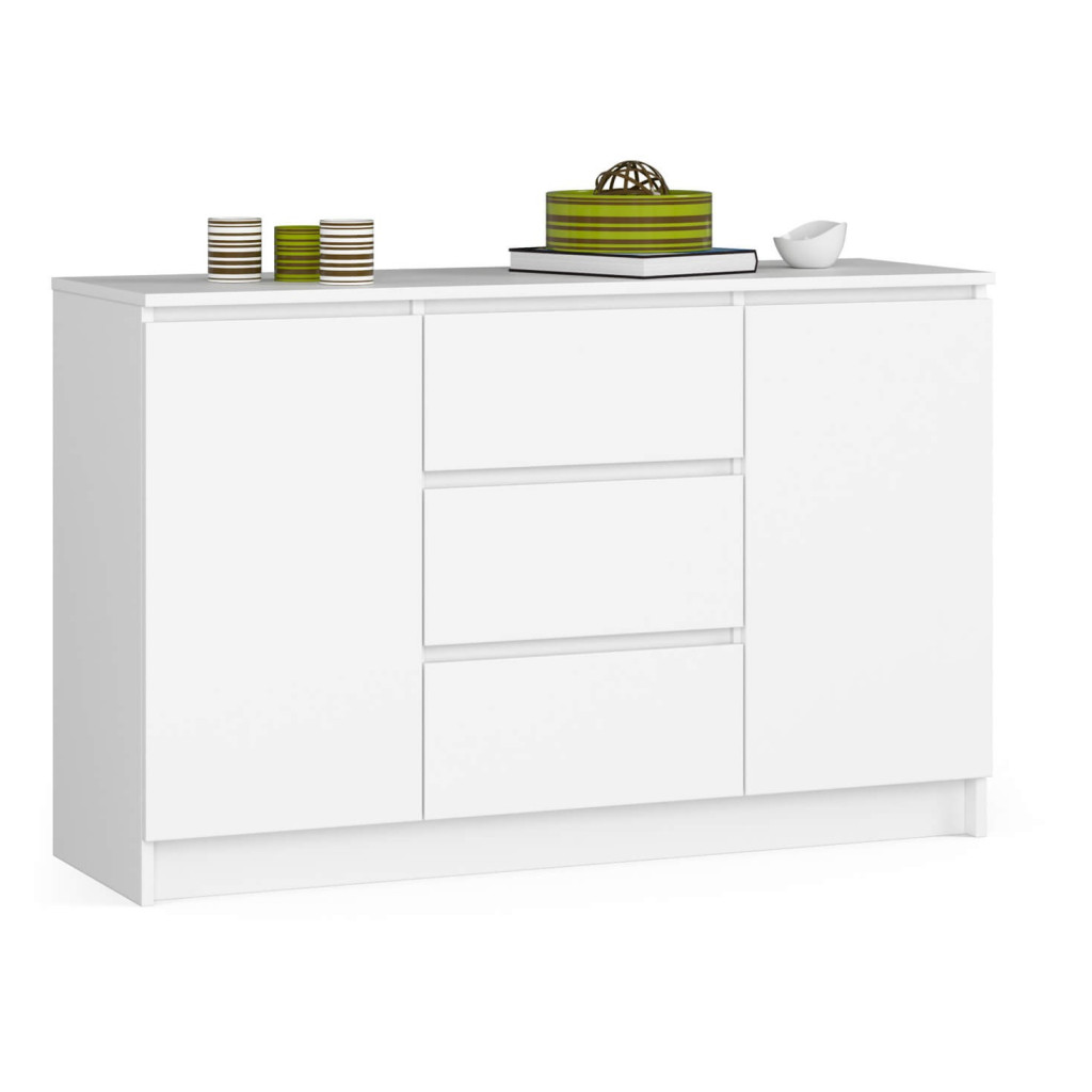 Komoda do salonu 120 cm K016 - Biała - 2 drzwi 3 szuflady